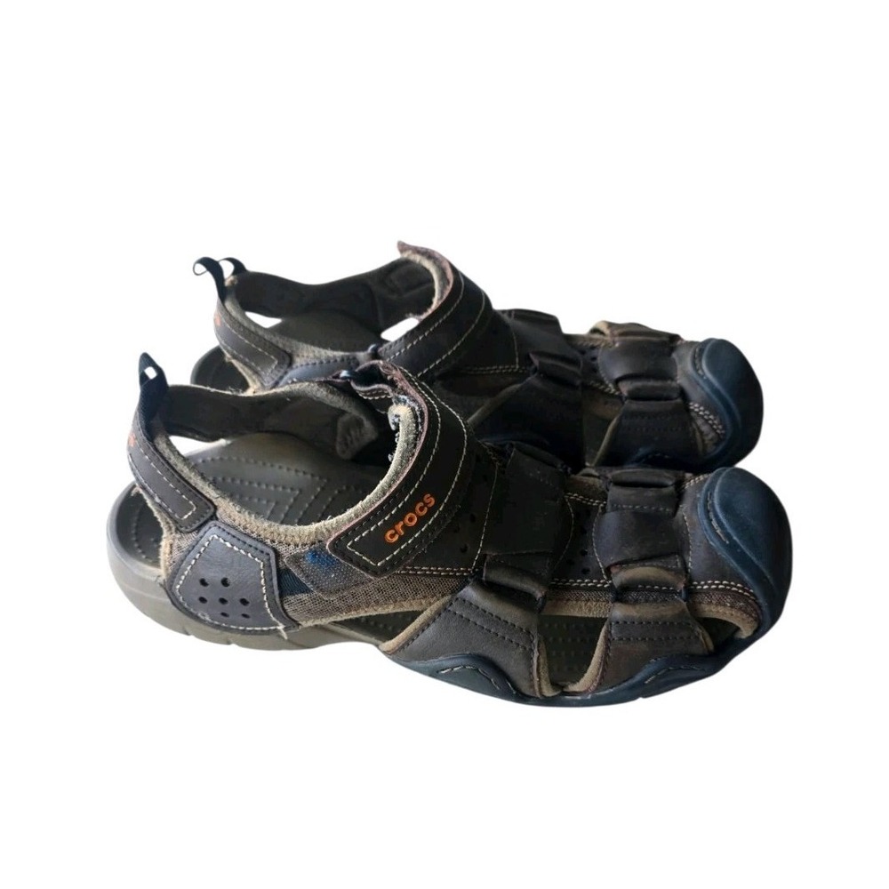 Crocs Swiftwater Fishing Men Shoes Size 13 Brown Sandals Leather Outdoor 204562